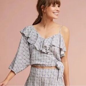 Maeve Anthropologie One Shoulder Pineapple Printed Ruffle Wrap Blouse Size S